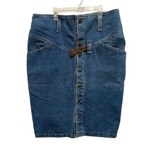 90s Vintage HAVOC Denim Skirt USA Button Front High Waist 14